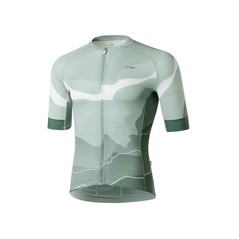 Li Ning Zhong Luan Series High Elastic Breathable Comfortable Short Sleeve Professional Cycling Jersey Men Jersey Green LCUY237-1