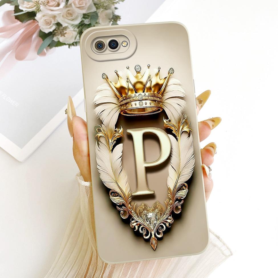 For Realme C2 Case Cover Luxury A-Z Letters Fashion Crown 2D Painted Silicone Casing For Realme RMX1941 RMX1945 RMX1943