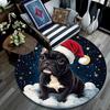 Christmas French Bulldog Round Area Rug,Carpet Rug for Living Room Bedroom Sofa Playroom Decor,Non-slip Floor Mat