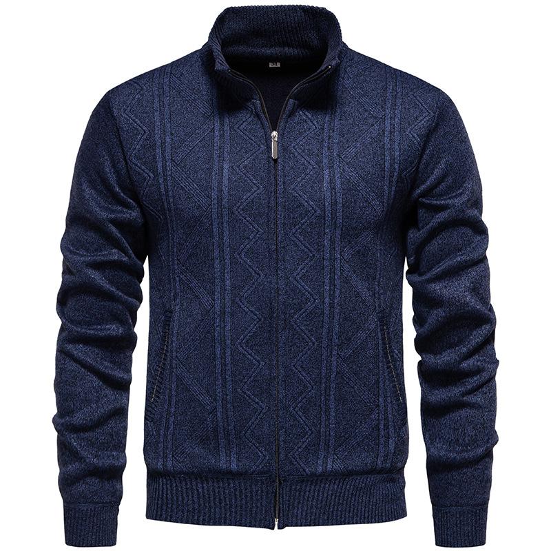 Pánský svetr Podzimní a zimní Stojáček Silný Teplý Plus Sametový Kardigan Svetr Žakárová Ležérní Bunda