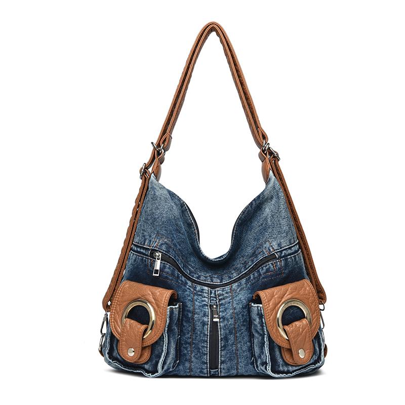 Denim Bag Women Commuter Crossbody Bag Multi-function Backpack