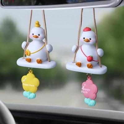 Cute Anime Car Accessory Swing Duck Pendant Auto Rearview Mirror Ornaments Birthday Gift Couple Accessories