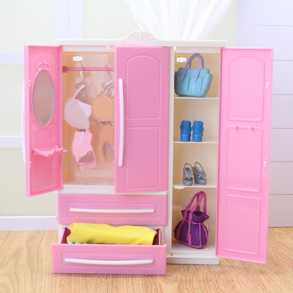Lovely Doll Wardrobe Decor Gifts Life Scene Storage Cabinet Play House Furniture Dollhouse Closet