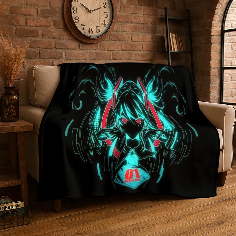 Music Girl M-MIKU Cartoon Flanelldecke Weiche Warme Überwurfdecke für Schlafzimmer Wohnzimmer Bett Reise Camping Picknick Geschenk