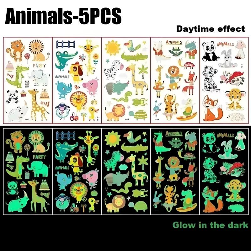 Glow in The Dark Tattoo Stickers for Kids Party Animal Themed Temporary Tattoos Fluorescent Body Art Decorations Safe Washable