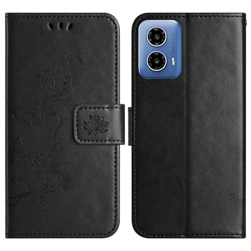 For Motorola Moto G35 5G Case Wallet Stand Imprinted Butterfly Flower PU Leather Phone Cover