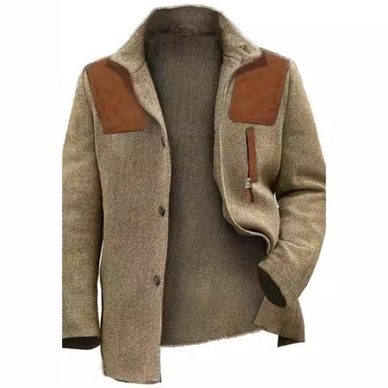 Men's herringbone blazer suede stitching retro business casual jacket