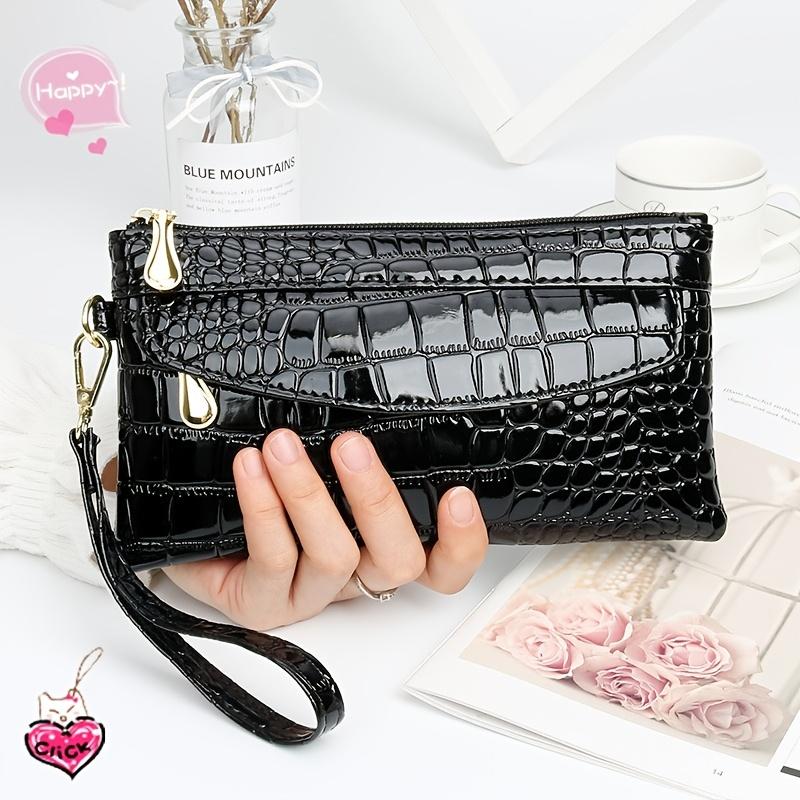 Zipper Clutch with Coin Storage Elegant Crocodile Pattern Faux Leather Wallet with Wristlet Envelope and Zip Pocket Fashionable Long Clutch 859₽