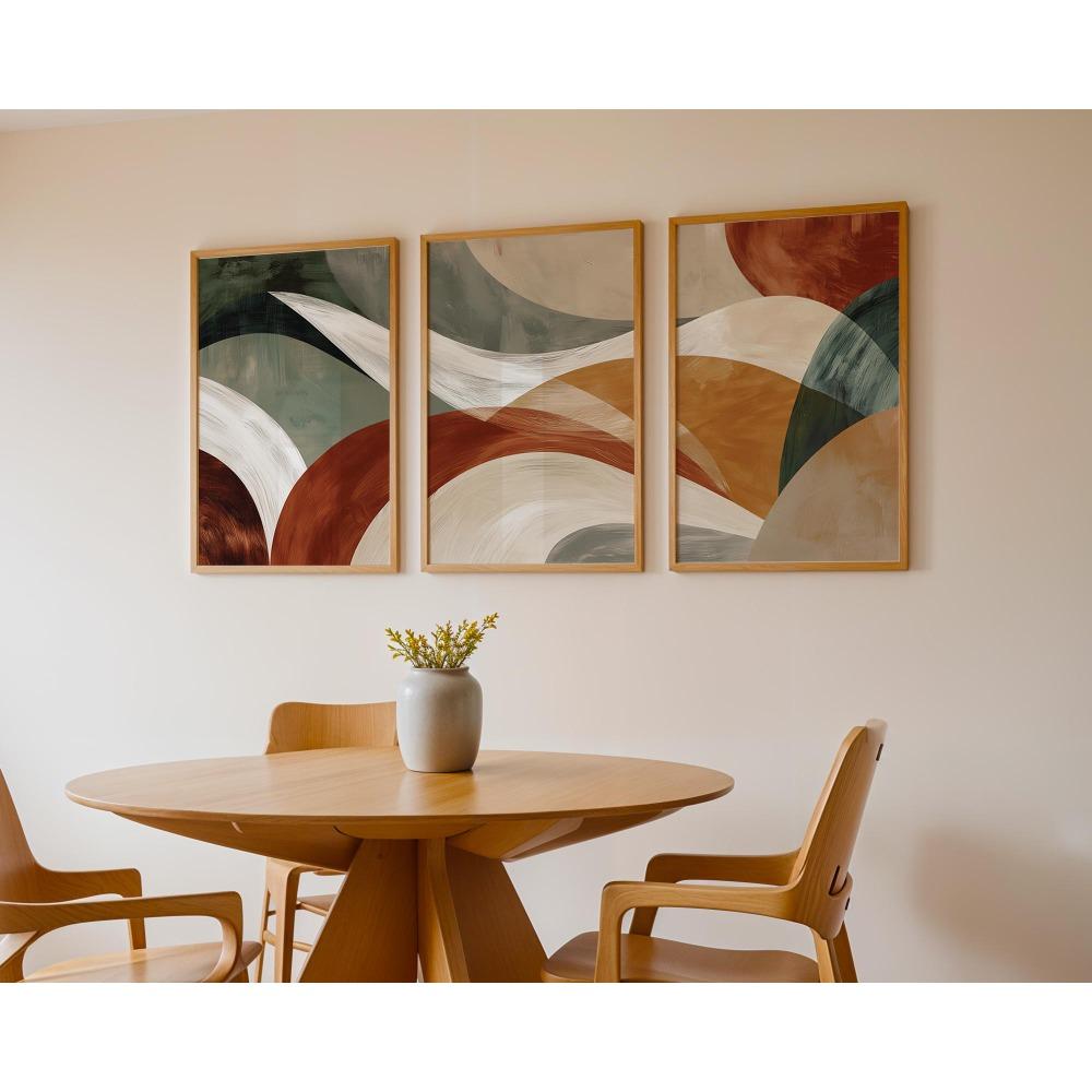 3 Pezzi Stampe su Tela Astratte Senza Cornice, Arte da Parete Color Terracotta e Verde Salvia, Stile Bohemien, Decorazione per Soggiorno, Camera da Letto, Casa