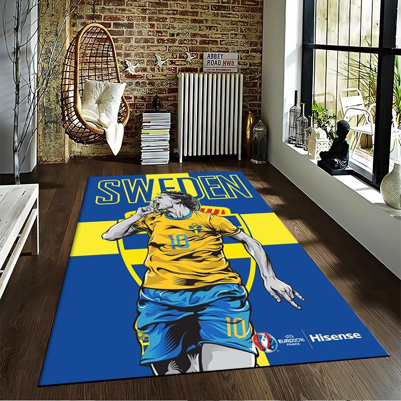 Schweden Nationalspieler Teppich, Gelb-Blaues Sportdesign Geeignet als rutschfester Unterleger für Wohnzimmer Schlafzimmer Sofas