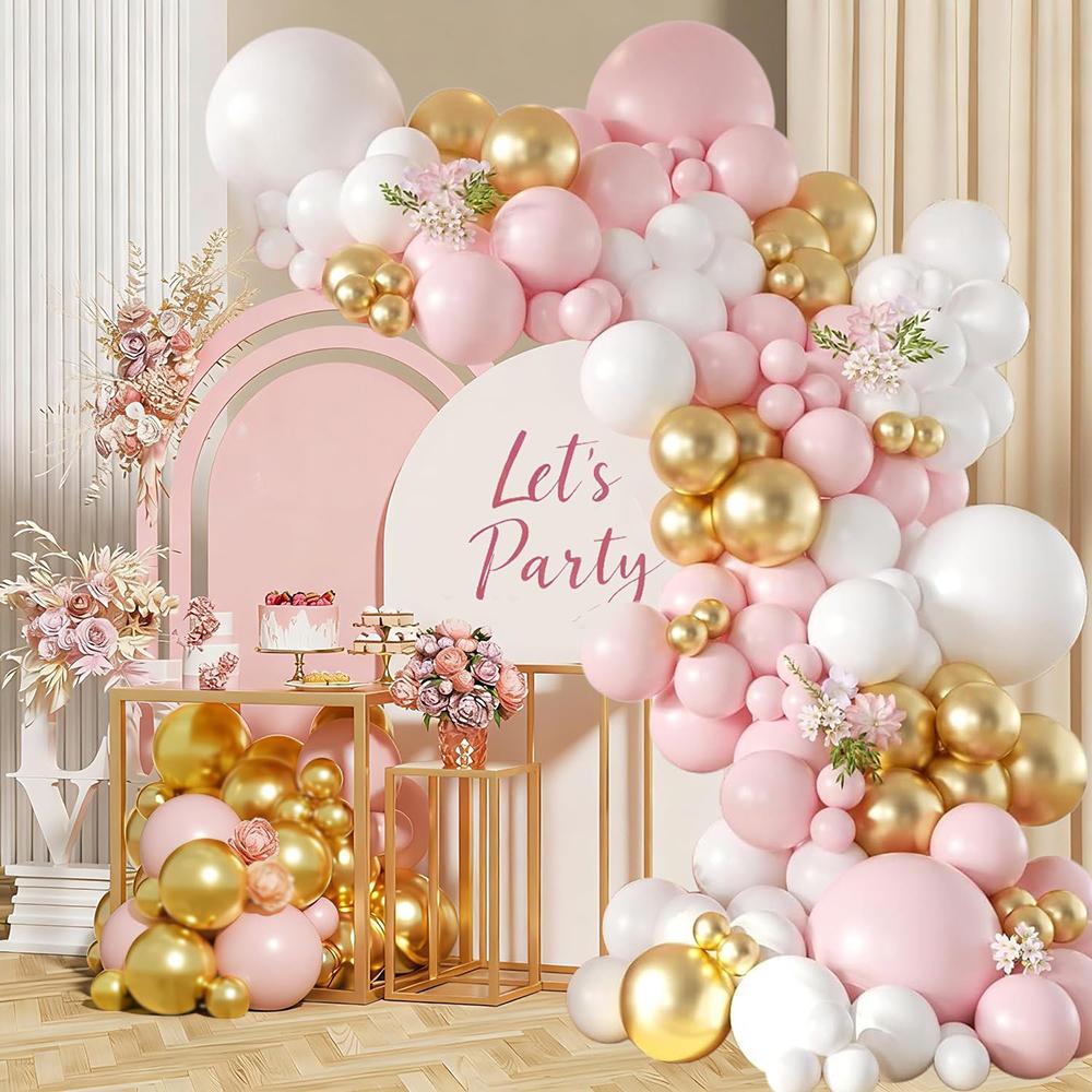 Pastel Pink Balloons Garland Pink White Gold Ballon Arch Kit Home Birthday Party Baby Shower Wedding Decoration Photo Background