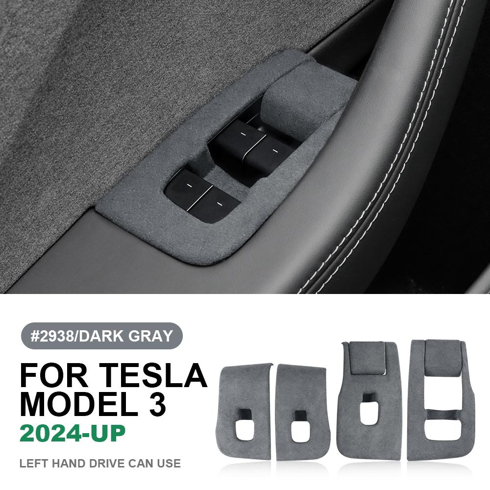 Italian Top Suede 4pcs Window Lifter Switch Control Panel Sticker for Tesla Model 3 Highland 2024-Up LHD Decor Car Accessories