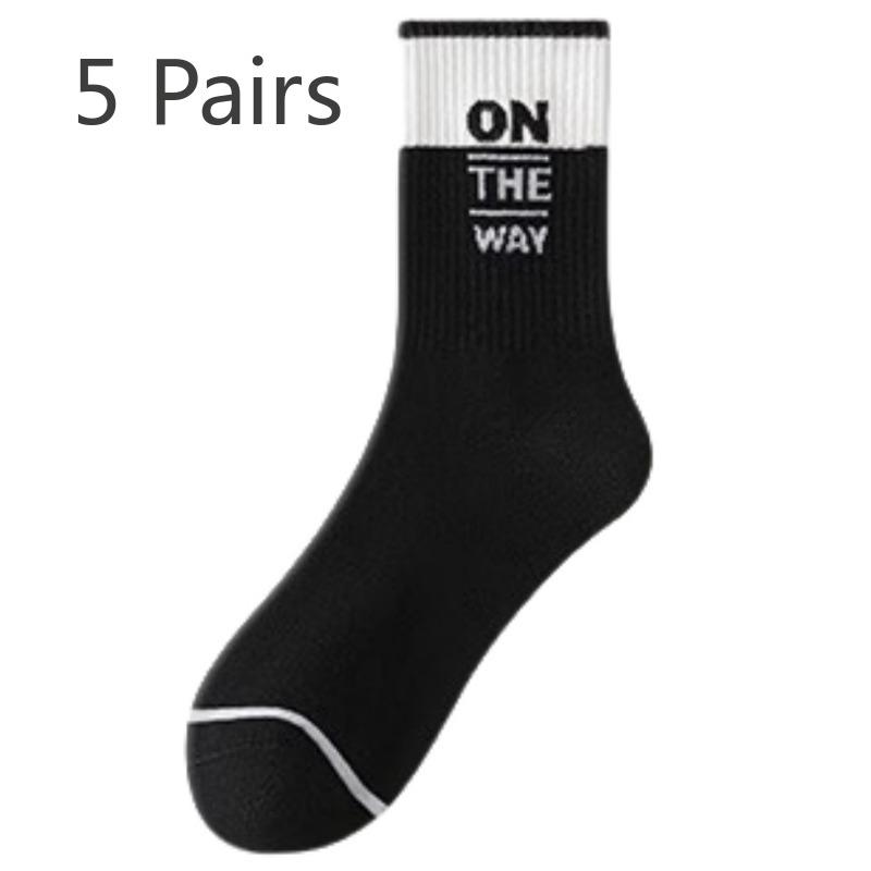 5 Pairs of Men's Autumn Trend Sports Pure Cotton Middle Tube Deodorizing and Wicking Sweat Teenagers Socks