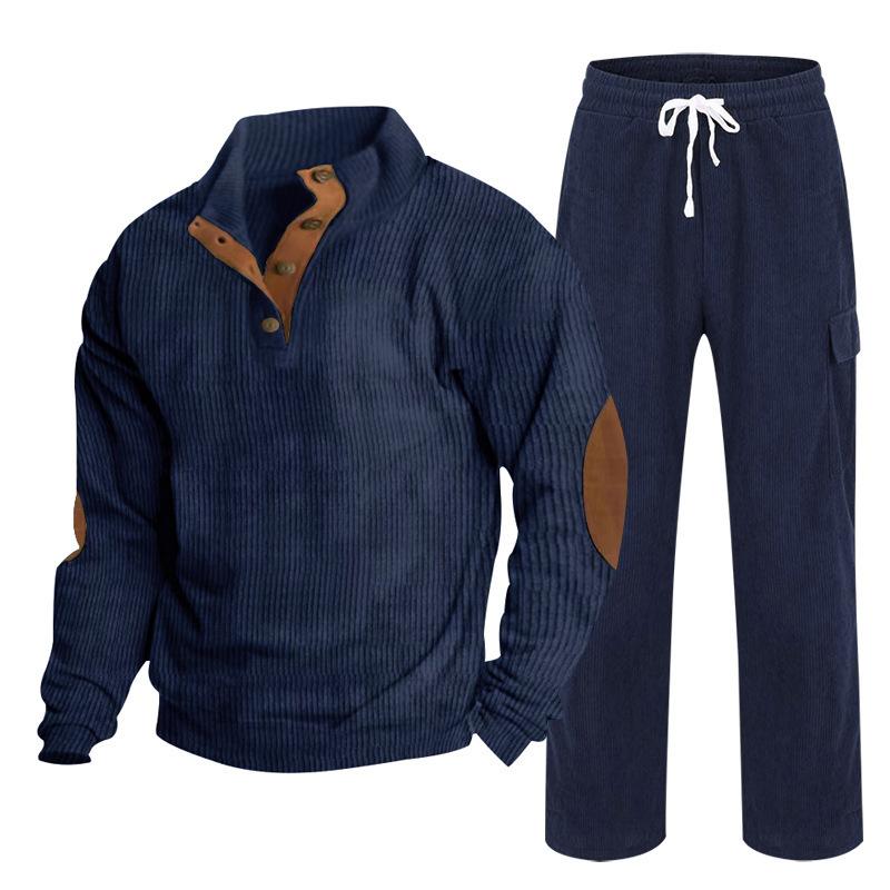 Herren Herbst/Winter Neuankömmling Sportbekleidung Zweiteiliges Set Cord Knopfleiste Henley Oberteil und Straight-Leg Hose Lässiges Ensemble