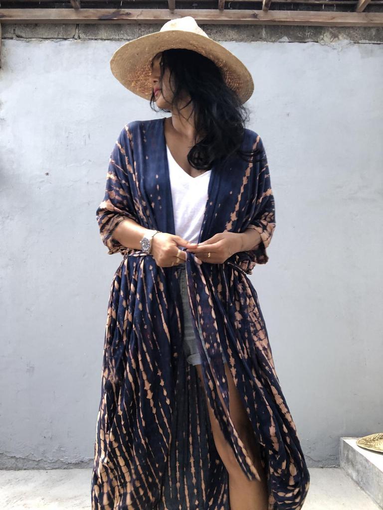 Black & White Tie-Dye Cardigan Beach Dress & Swimsuit Cover-Up