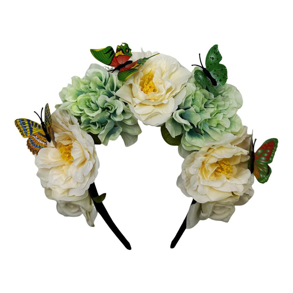 Bohemian Bionic Butterfly Headband Rose Peony Embellishment Holiday Headgear Clothing Accessories