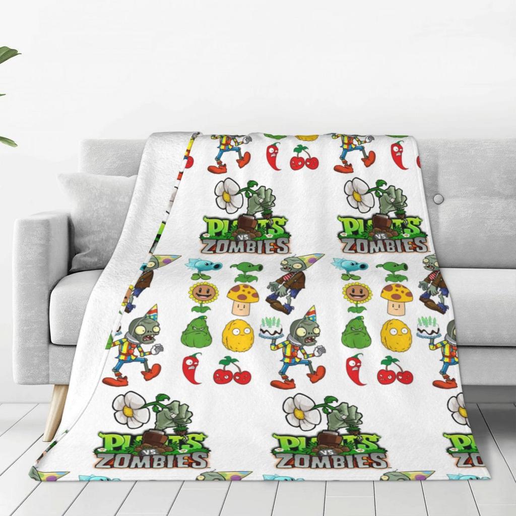 Game P-Plants-vs-Zombie Printed Blanket Warm Soft Fluffy Plush Bedding Throws For Home Decor Travel Flannel Bedspread Bed Cover