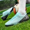 Botas de Fútbol Azul y Blanco para Hombre/Mujer Suela Blanda de Goma Clavo Corto Césped Artificial Zapatos de Fútbol Juvenil