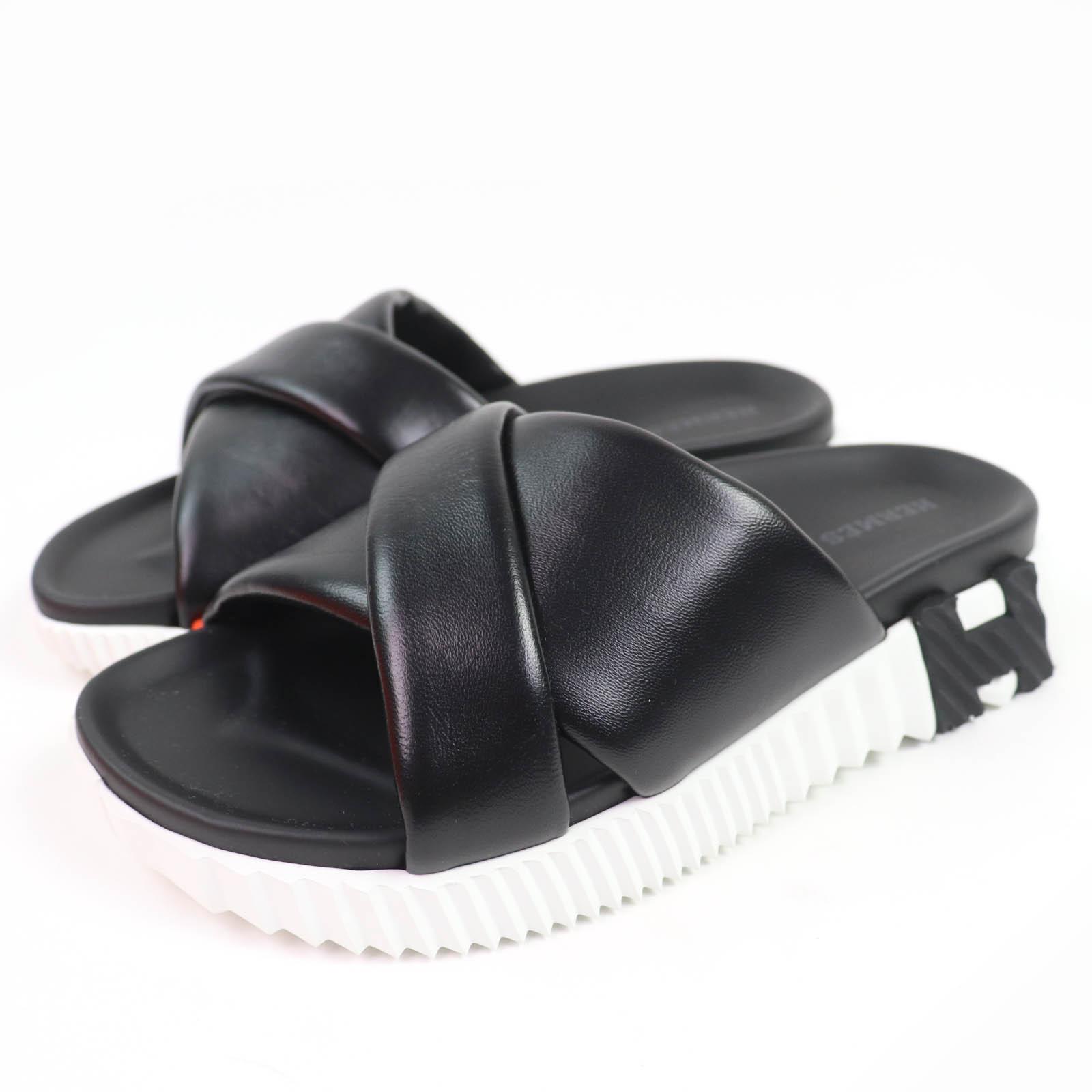 

HERMES Sandals infrastructure H logo leather flats black Women 35.5 Used