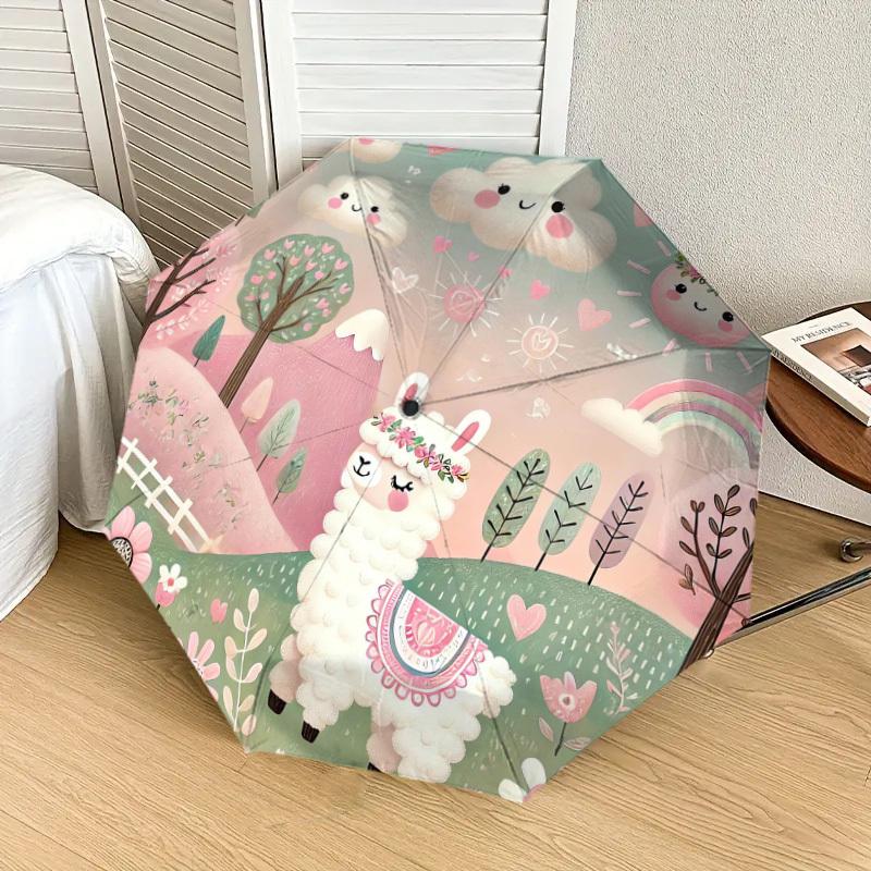 1pc Llama Forest Pattern Umbrella Design Automatic Opening and Closing Umbrella, High-quality Travel Umbrella, Lightweight and Portable, -49