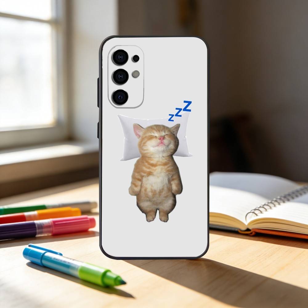 F-Funny C-Cute Cat Phone Case For Samsung S25,S24,S21,S22,S23,S30,Ultra,S20,Plus,Fe,Note,10,9,5G Black Cover