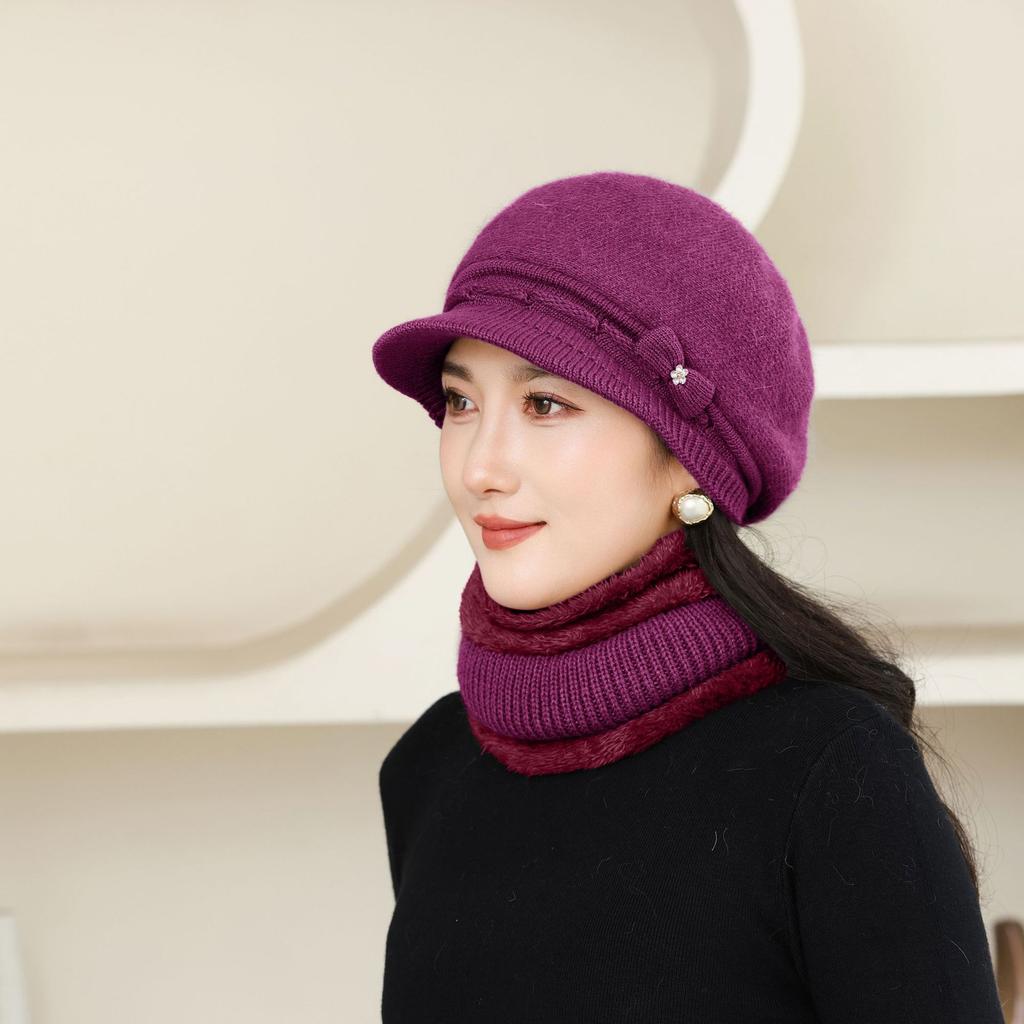 New Winter Style Old Lady Windproof Plus Eeled Duck Tongue Knitted Wool Hat for Girls Mother Rabbit Hair Warm Hat