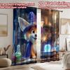 2D flat printing 2pcs Curtain Cute Corgi Wizard Magic Orb Digital Printed Polyester Drapes Family Party for Indoor Celebrations
