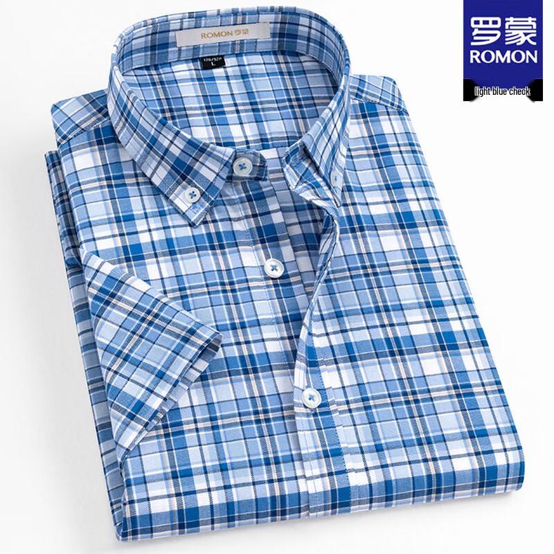 ROMON Men s 100% Cotton Plaid Short Sleeve Shirt XL
