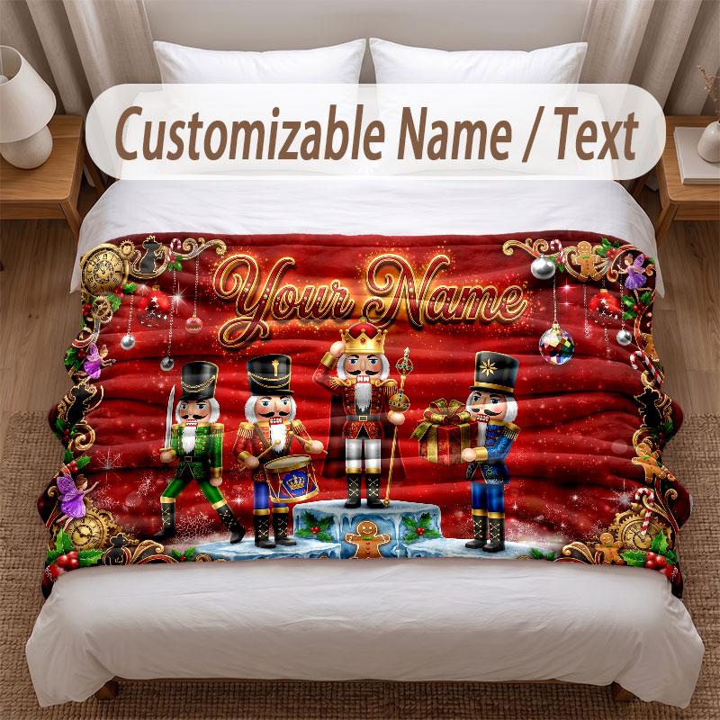 Christmas Theme Soft Blanket Personalized Custom Name Text Print Warm Blanket Home Sofa Bedroom Decor