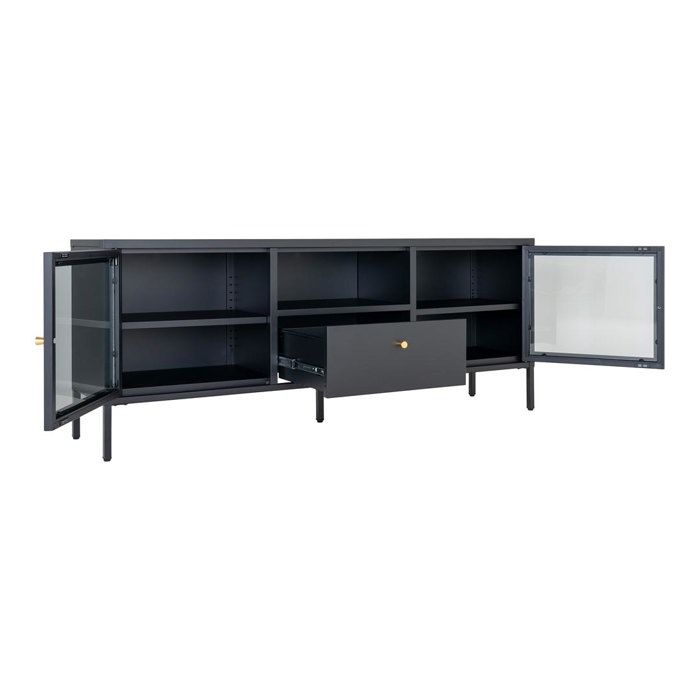 Dalby table TV 2 portes en verre, 1 tiroir, 1 tablette noir.