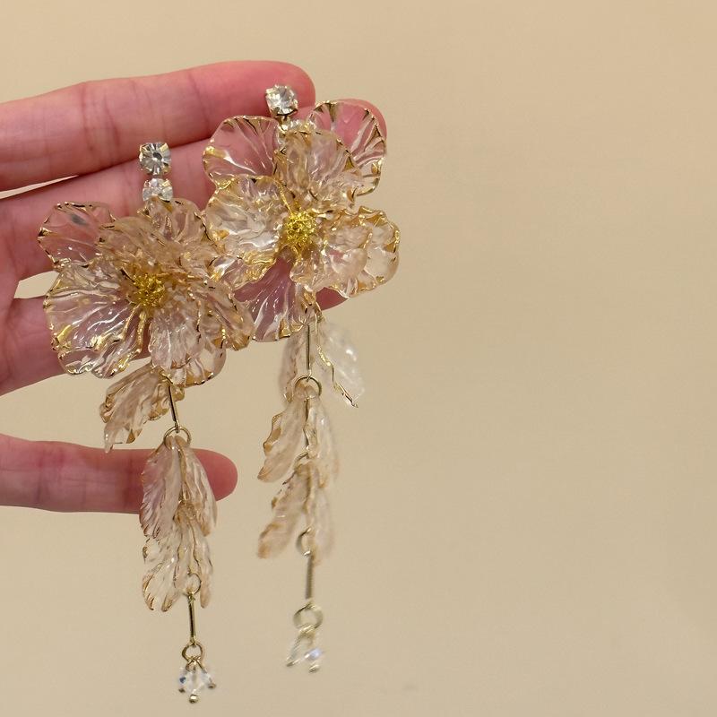 Gold Molten Silver Needle Diamond-encrusted Crystal Fringed Stud Earrings New Chinese Retro Temperament Earrings Light Luxury High-end Earrings