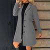 Women's Solid Color Long Sleeved Lapel Long Coat Woolen Button Coat