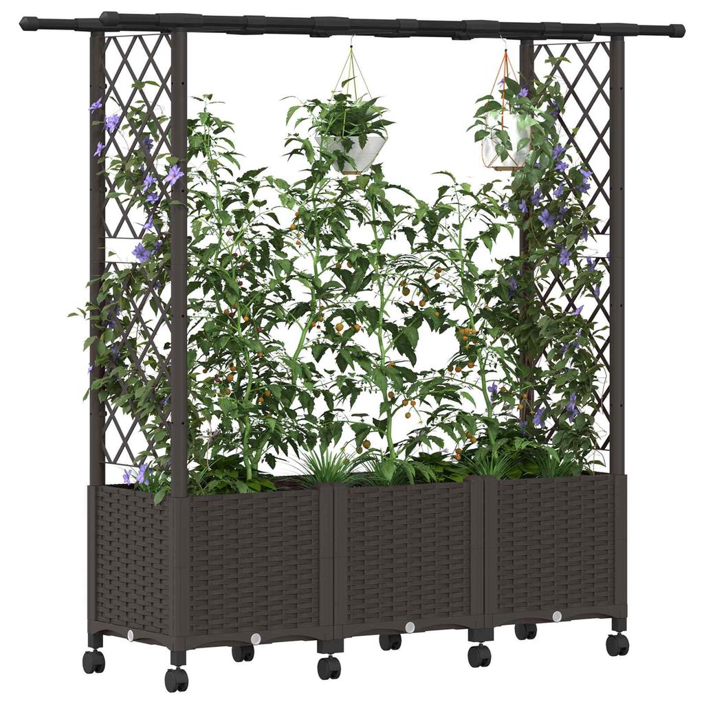 Raised Garden Bed with Trellis and Roof Brown 162.5 X 40 X 142 Cm PP