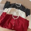 Autumn/Winter Korean-Style Color Block Round Neck Knit Cardigan