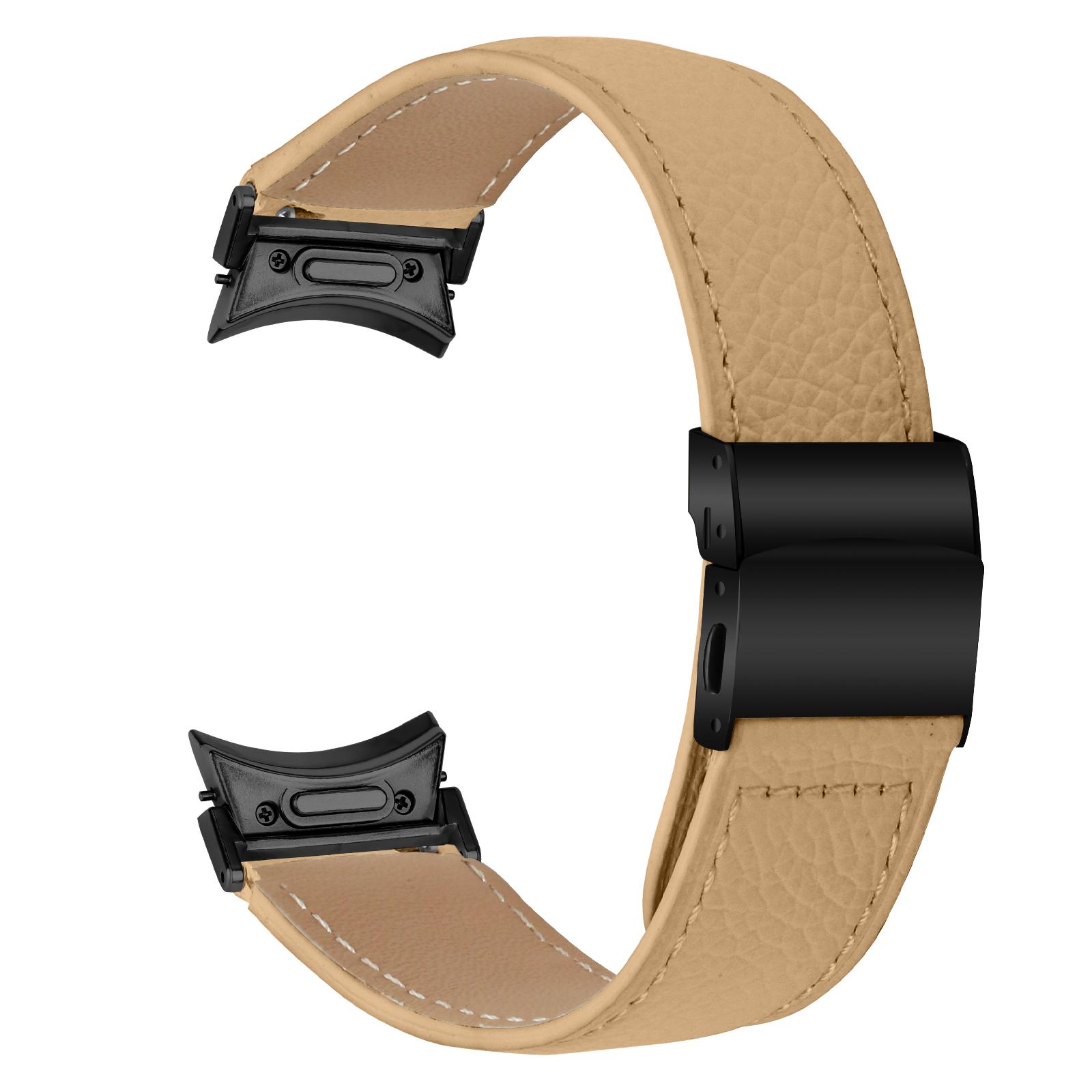

Watch Strap for Samsung Galaxy Watch7/6/6 Classic/5 Pro/5/4 Classic/4/FE Litchi Texture Leather Band with Black Buckle Camel
