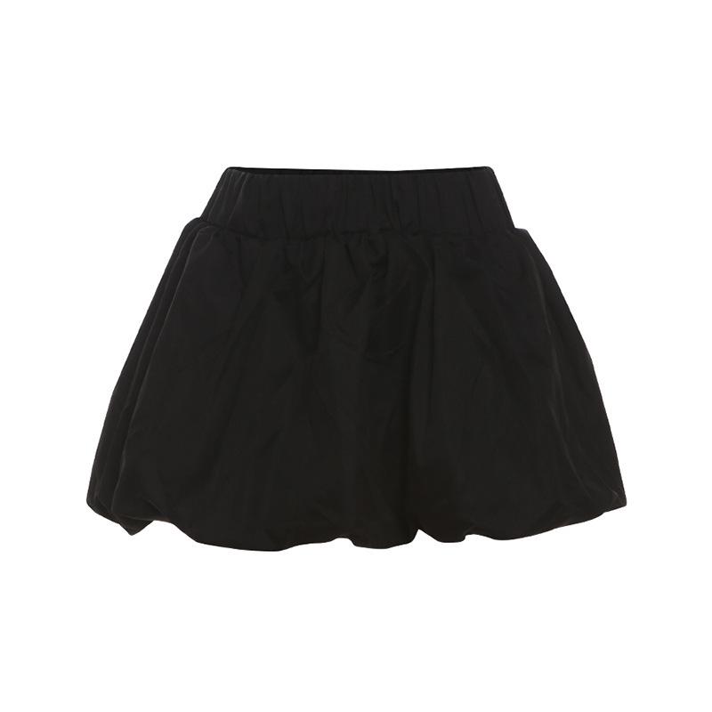 

2024 Women s Summer Solid Color High-Waist Bubble Skirt XS чёрный