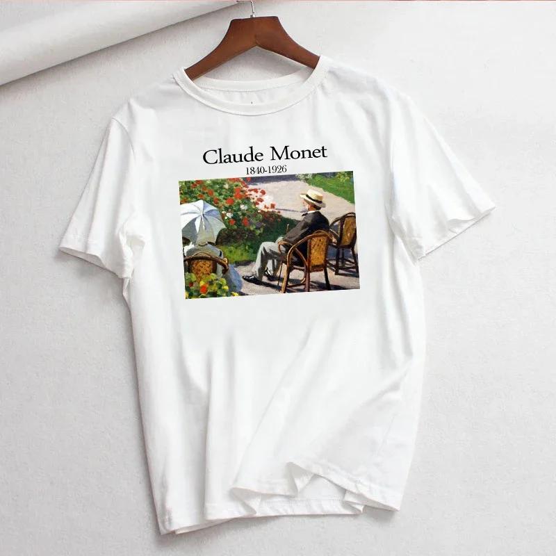 Claude Monet New Summer Female Art Printed Unisexs Tshirt Short Sleeve Casual Letter Harajuku Ins Tops Tees Unisexs Clothing