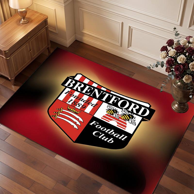 Brentford Football Print Crystal Velvet Rug, Comfortable Water Absorbent Non Slip Indoor Floor Carpet