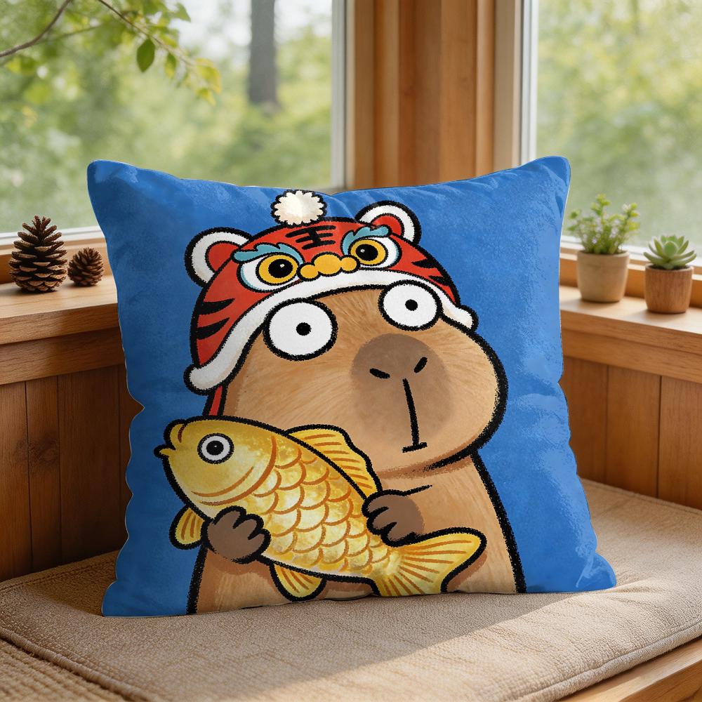 Cute Kicapara Cartoon Cushion Cover Silky Short Plush Invisible Zipper Dustproof Sofa Pillow Case For Home Decor