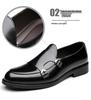 Men's Business Casual Double Buckle Pointed Toe Leather Monk Shoes - Shiny English Style Formal Footwear.