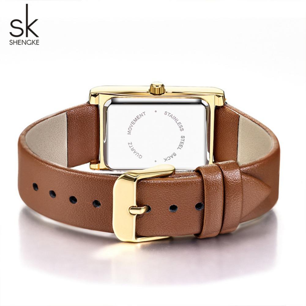Women Rectangle Quartz Wristwatch Leather Strap Date & Minute Display Dress Daily Watch
