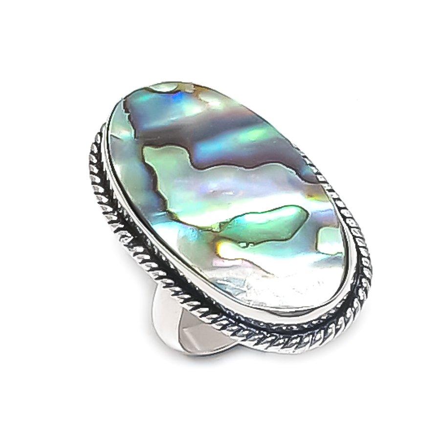 

Драгоценный камень из раковины абалона Ювелирное изделие из стерлингового серебра 925 пробы Кольцо Размер 7