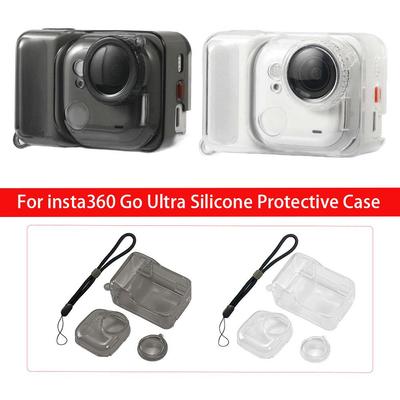 For Insta360 Go Ultra Silicone Protective Case TPU Anti-Fall Cover With Lens Cap Lanyard Clear/Black Shockproof Camera Accessory