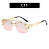 Leopard frameless trimmed sunglasses new double beam square sunglasses European and American fashion trend sunglasses women