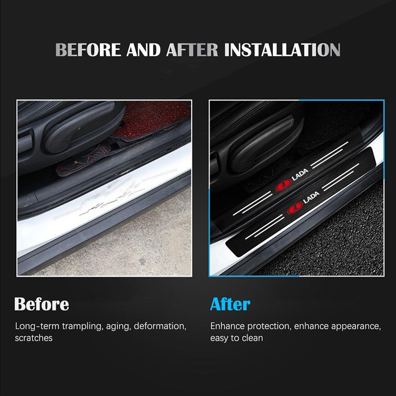 For Lada 4pcs Car Carbon Fiber Threshold Strip Anti Scratch Door Sill Protector Kalina Largus Priora Xray Granta Largus Samara
