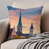 1PCS Classical LLake Zurich Cushion Cover Pillowcase Antidustmite Invisible Zipper Short Plush Sofa Cushion