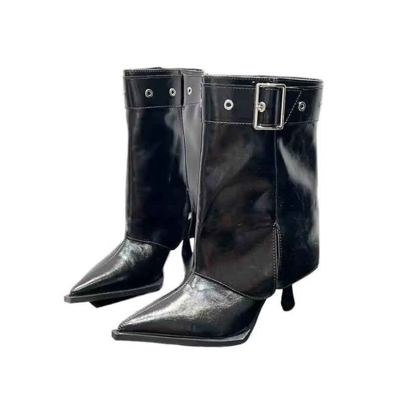 Sexy Women High Boots Pointed Toe High Heels Shoes Mid Calf Chelsea Boots 2025 Designer New Brand Pumps Botas Zapatos