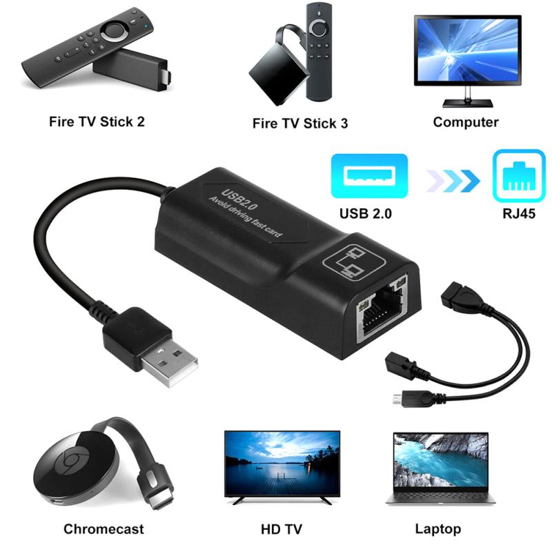 Lan Ethernet-adapter Autotilkobling USB-adapter Kompatibel for Amazon Fire TV 3 / Stick Gen 2 / 2 Stopp