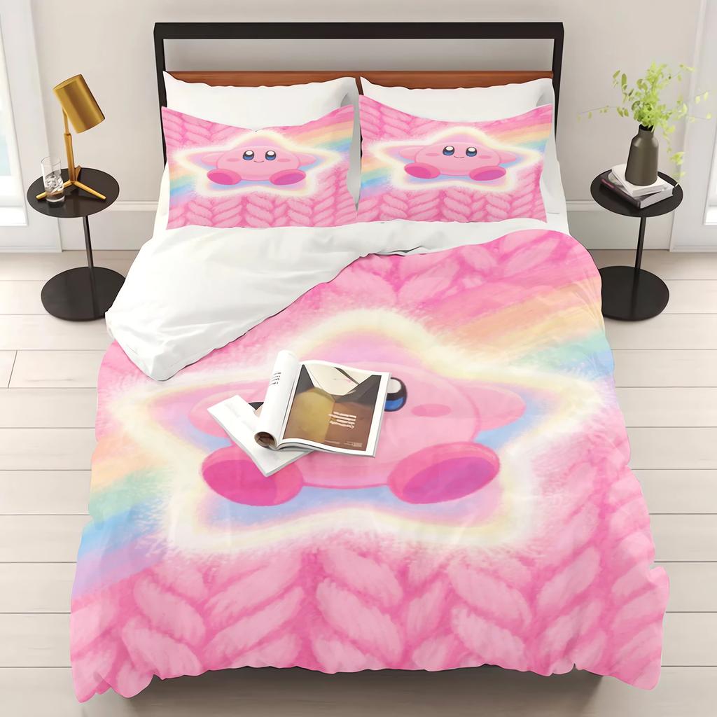 Kirby 100% PolyesterAnime Printed Bedding Set Duvet Cover Queen Cotton Cute Printed Cartoon Quilt Cover