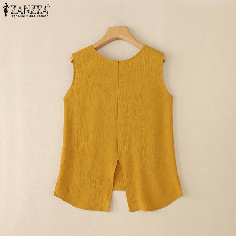 ZANZEA Kvinner Uformell rundhals Løs Ermeløse Tank Tops